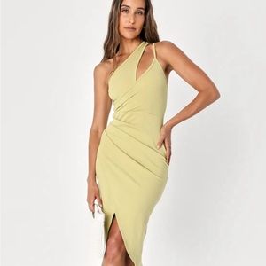 Just My Type Lime Green Ribbed Asymmetrical One Shoulder Dress Size - Small